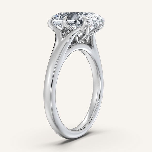 Moval Split Shank Tulip Style Engagement Ring | 14k White Gold