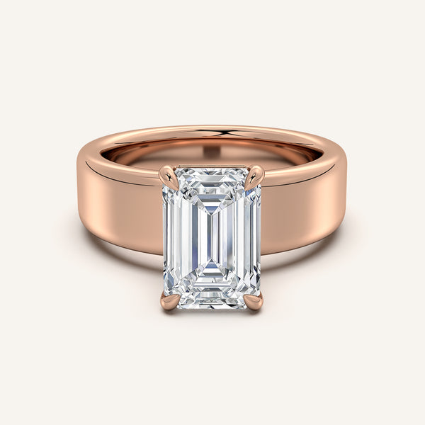 Emerald Cut Cigar Band Engagement Ring | 18k Rose Gold
