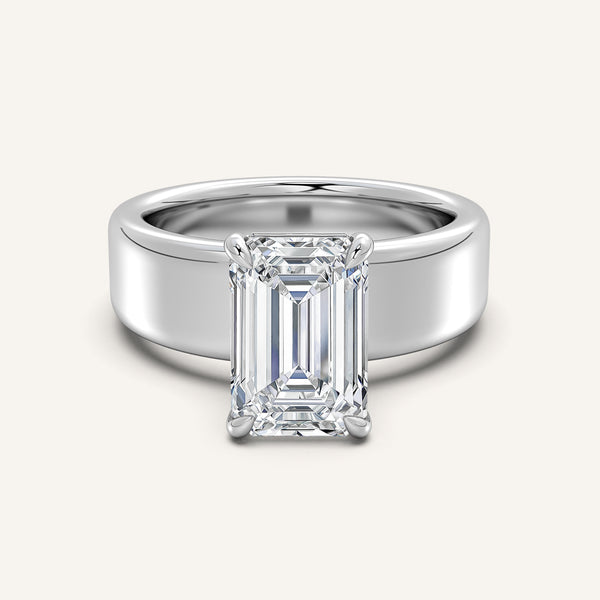 Emerald Cut Cigar Band Engagement Ring | Platinum