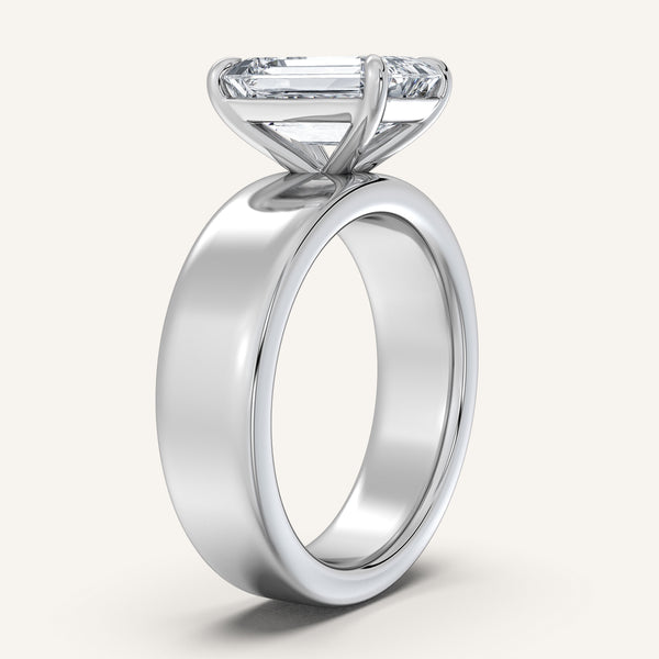 Emerald Cut Cigar Band Engagement Ring | 14k White Gold