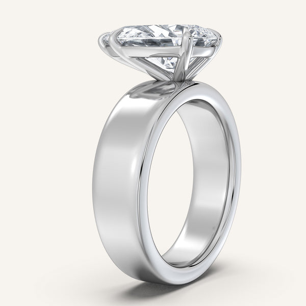 Pear Shape Cigar Band Engagement Ring | 18k White Gold