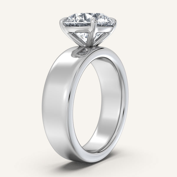 Round Cigar Band Engagement Ring | 14k White Gold