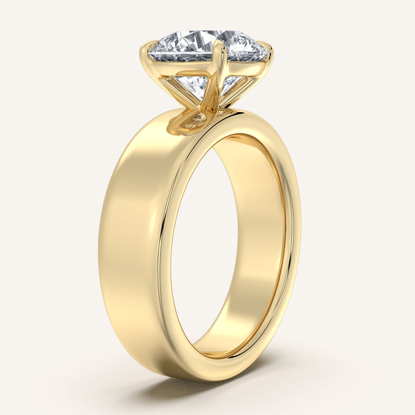 Round Cigar Band Engagement Ring | 14k Yellow Gold