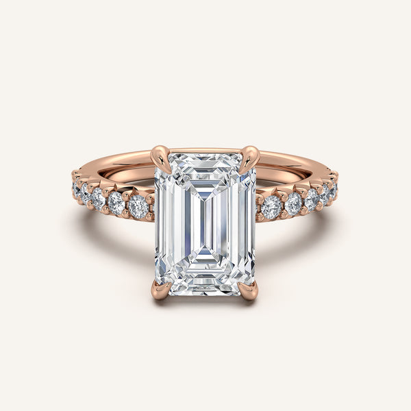 Emerald Cut Pave Band Engagement Ring | 18k Rose Gold