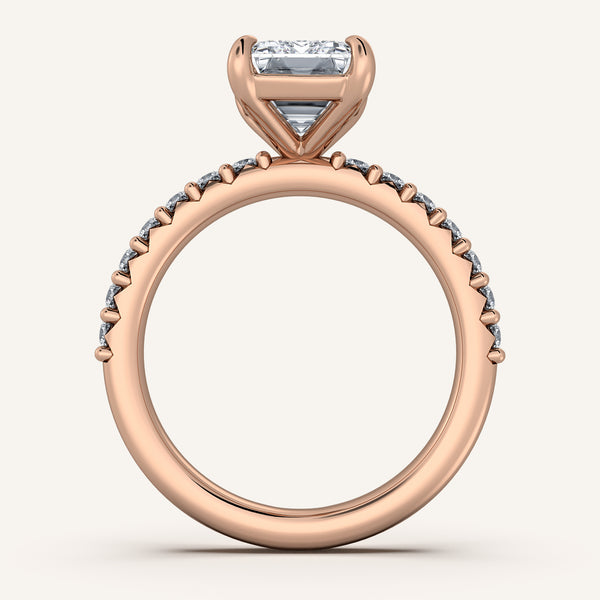 Cushion Cut Pave Band Engagement Ring | 14k Rose Gold