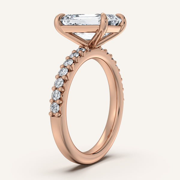 Cushion Cut Pave Band Engagement Ring | 18k Rose Gold