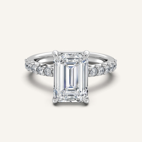 Cushion Cut Pave Band Engagement Ring | Platinum