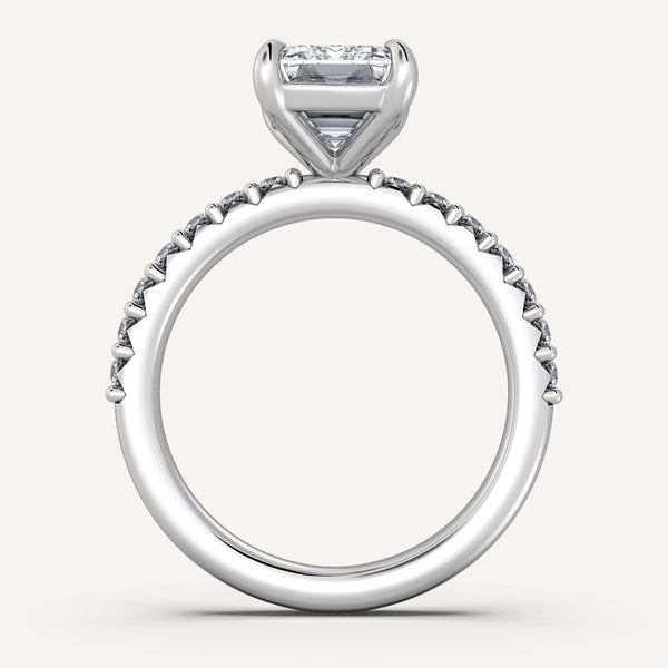 Cushion Cut Pave Band Engagement Ring | 18k White Gold