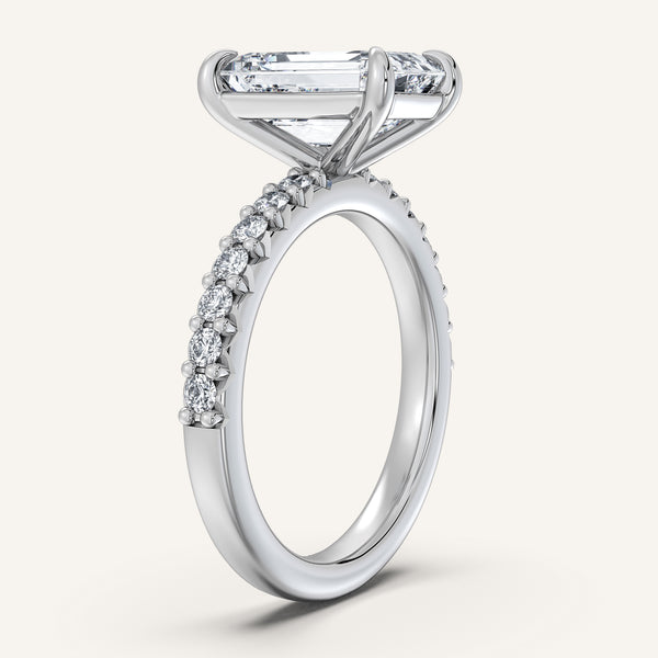 Emerald Cut Pave Band Engagement Ring | 14k White Gold