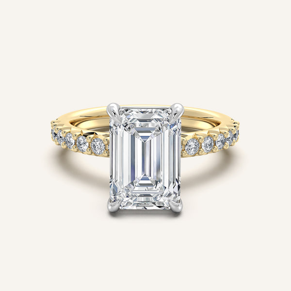 Emerald Cut Pave Band Engagement Ring | 18k Two Tone