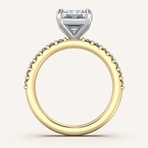 Cushion Cut Pave Band Engagement Ring | 18k Two Tone
