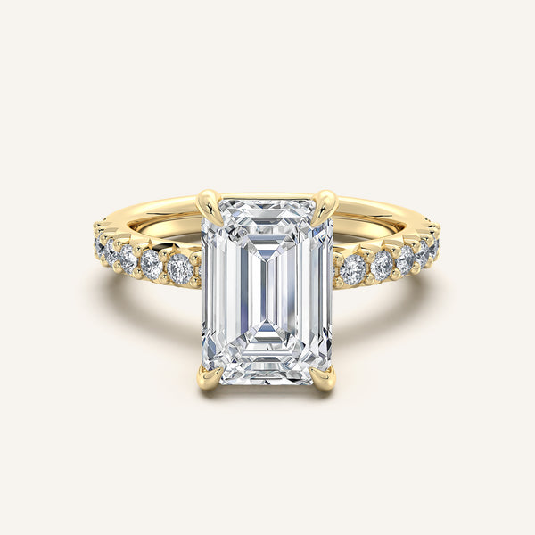 Cushion Cut Pave Band Engagement Ring | 18k Yellow Gold