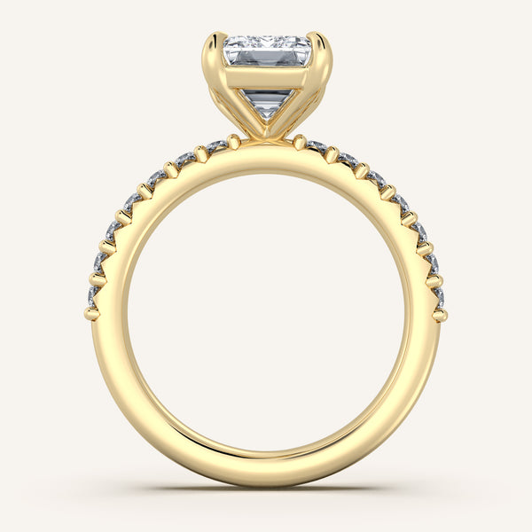 Cushion Cut Pave Band Engagement Ring | 14k Yellow Gold