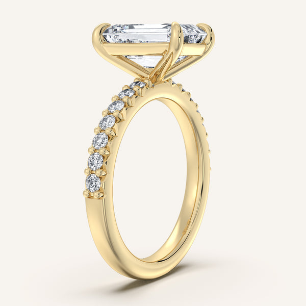Cushion Cut Pave Band Engagement Ring | 18k Yellow Gold