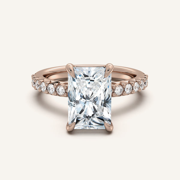 Radiant Cut Pave Band Engagement Ring | 18k Rose Gold