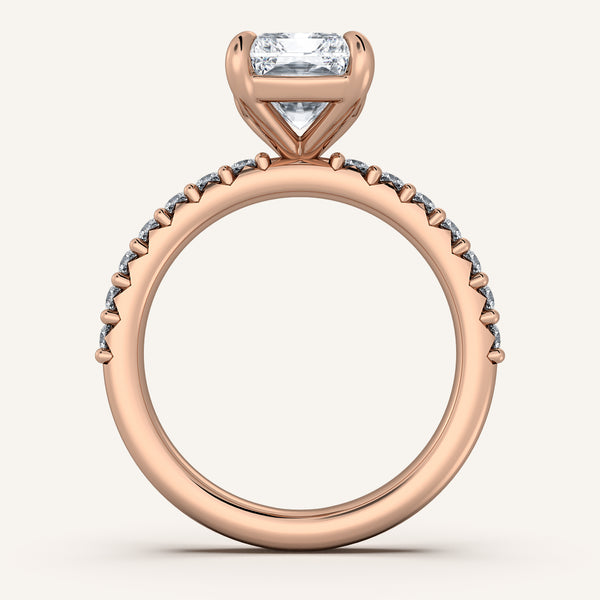 Radiant Cut Pave Band Engagement Ring | 18k Rose Gold
