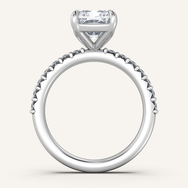 Radiant Cut Pave Band Engagement Ring | Platinum