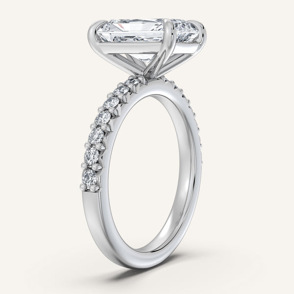 Radiant Cut Pave Band Engagement Ring | 14k White Gold