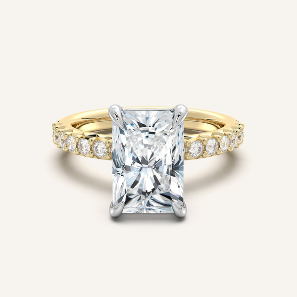 Radiant Cut Pave Band Engagement Ring | 18k Two Tone