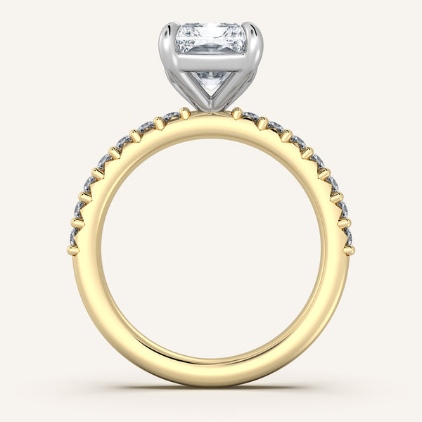 Radiant Cut Pave Band Engagement Ring | 18k Two Tone