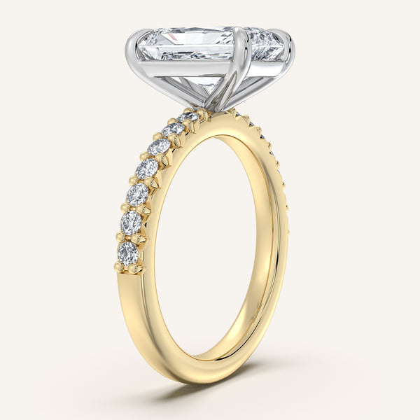 Radiant Cut Pave Band Engagement Ring | 18k Two Tone