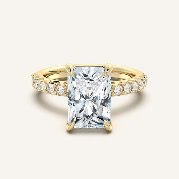 Radiant Cut Pave Band Engagement Ring | 18k Yellow Gold