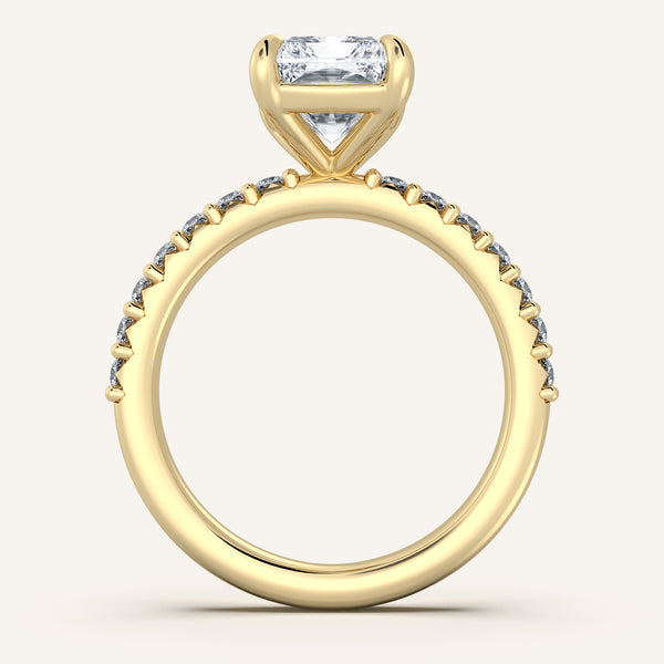 Radiant Cut Pave Band Engagement Ring | 18k Yellow Gold