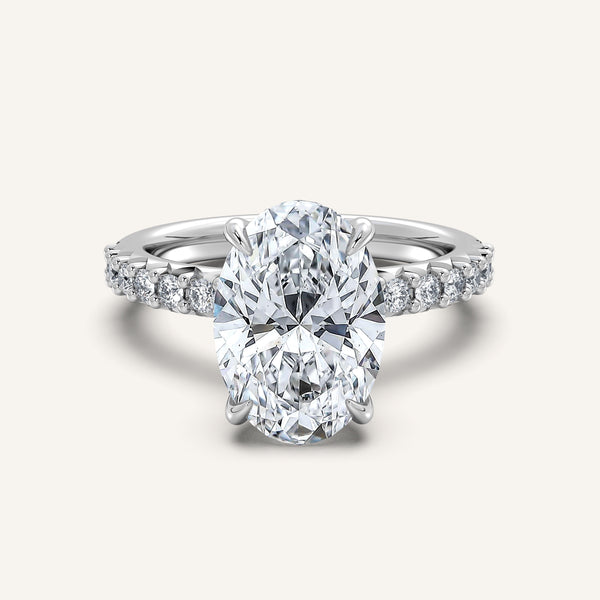 Oval Pave Band Engagement Ring | 18k White Gold