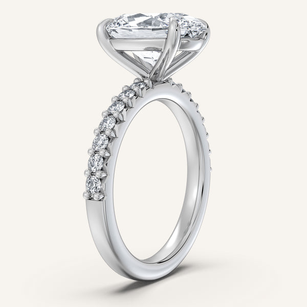 Oval Pave Band Engagement Ring | 14k White Gold