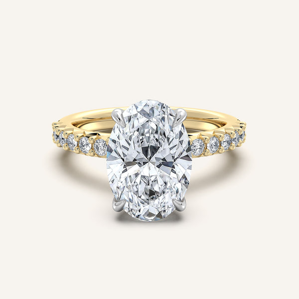 Oval Pave Band Engagement Ring | 18k Two Tone