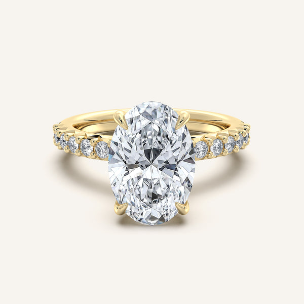 Oval Pave Band Engagement Ring | 18k Yellow Gold