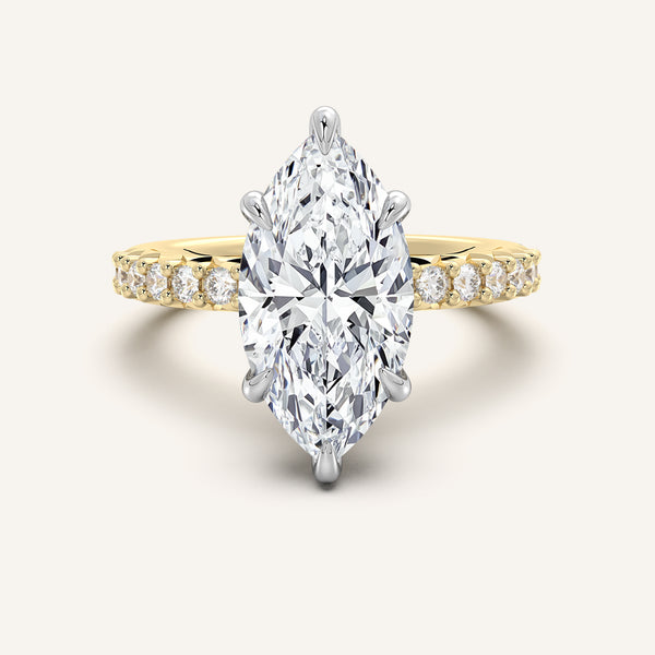 Marquise Pave Band Engagement Ring | 18k Two Tone