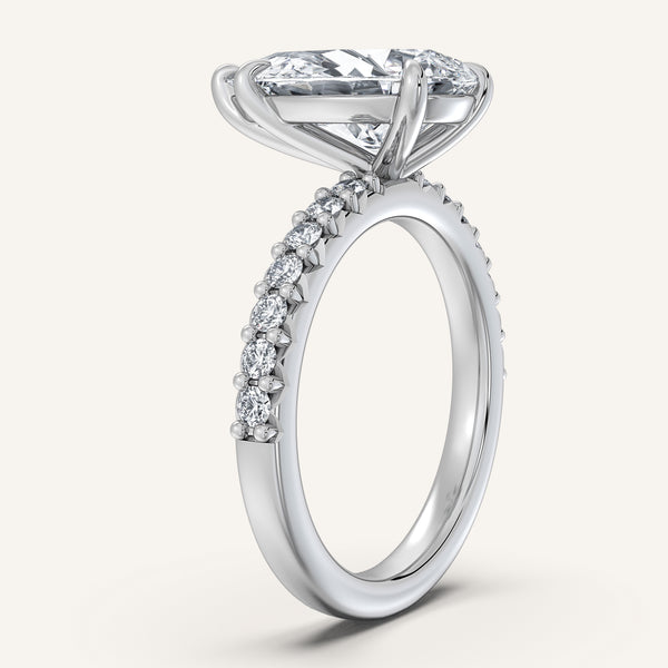 Pear Shape Pave Band Engagement Ring | 14k White Gold