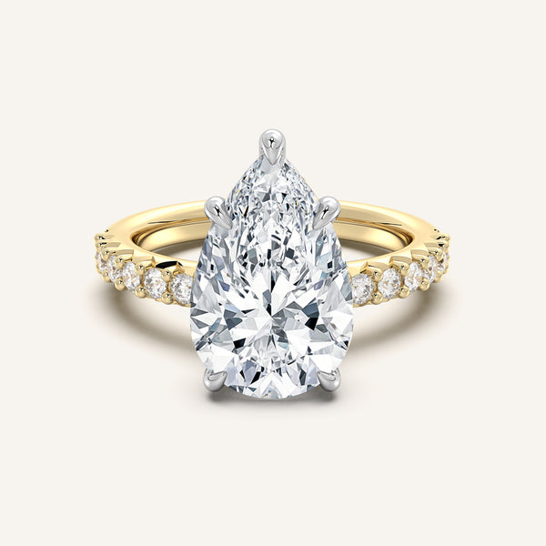 Pear Shape Pave Band Engagement Ring | 18k Two Tone