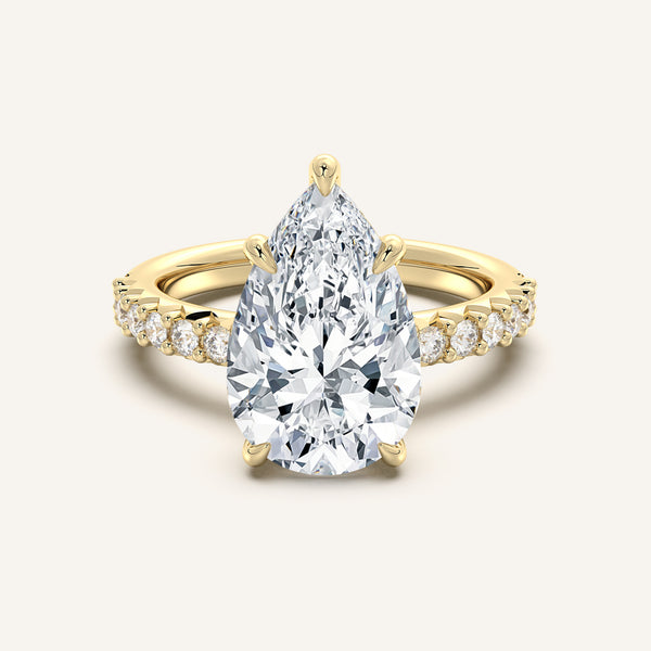 Pear Shape Pave Band Engagement Ring | 18k Yellow Gold
