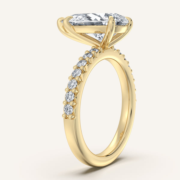 Pear Shape Pave Band Engagement Ring | 18k Yellow Gold