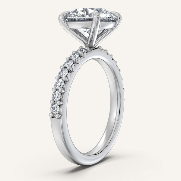 Round Pave Band Engagement Ring | 14k White Gold