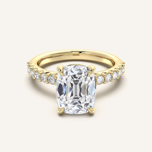 Old Mine Cut Pave Band Engagement Ring | 18k Yellow Gold
