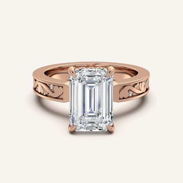 Emerald Cut Vintage Inspired Engagement Ring | 18k Rose Gold