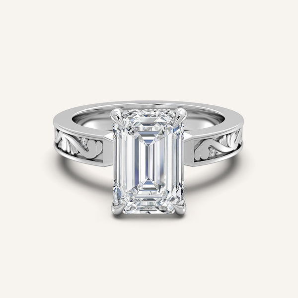 Emerald Cut Vintage Inspired Engagement Ring | 18k White Gold
