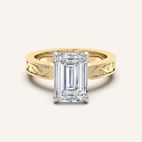 Emerald Cut Vintage Inspired Engagement Ring | 14k Two Tone