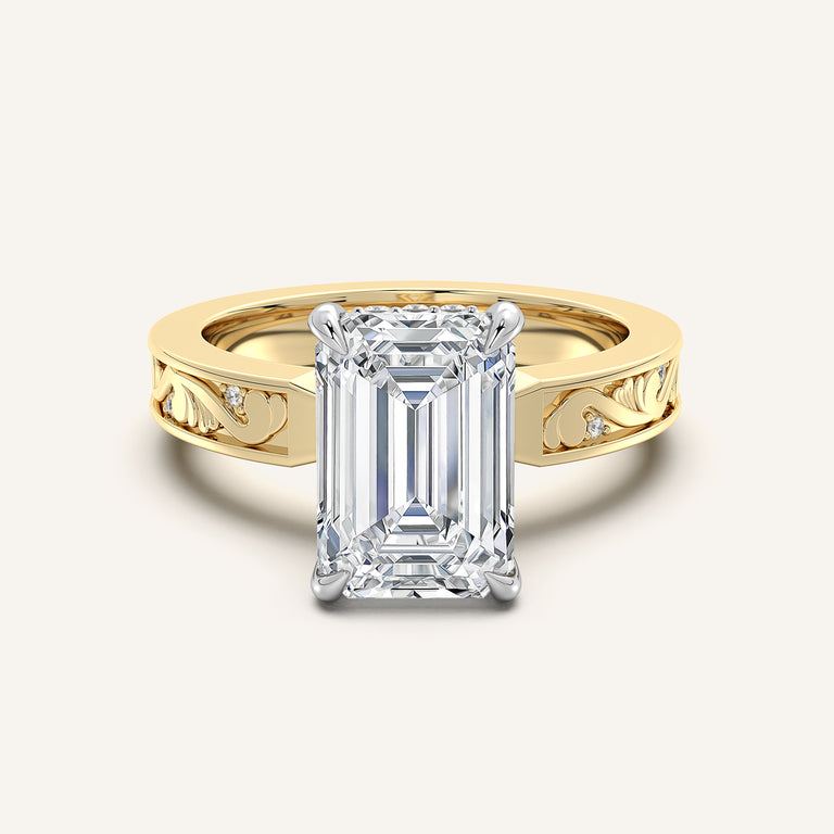 Image for Emerald Cut Vintage Inspired Engagement Ring | 14k Two Tone
