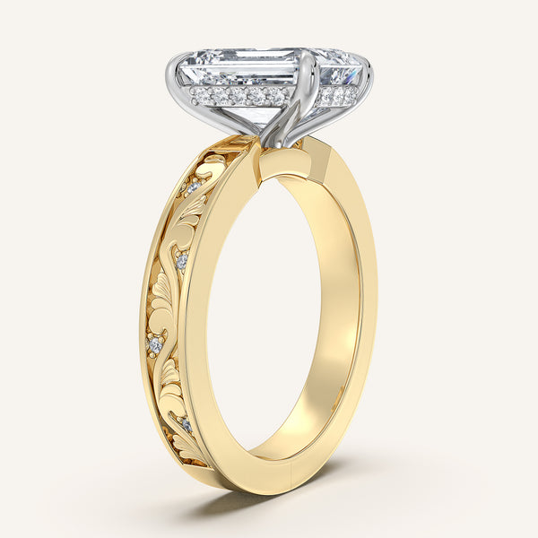 Emerald Cut Vintage Inspired Engagement Ring | 14k Two Tone