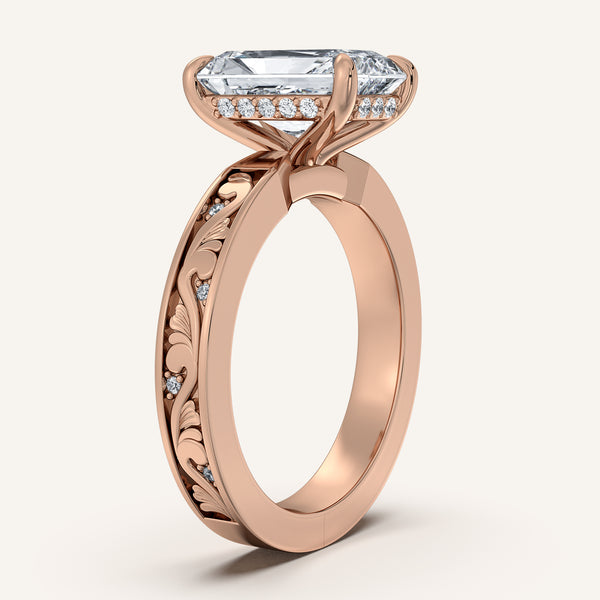 Radiant Cut Vintage Inspired Engagement Ring | 18k Rose Gold
