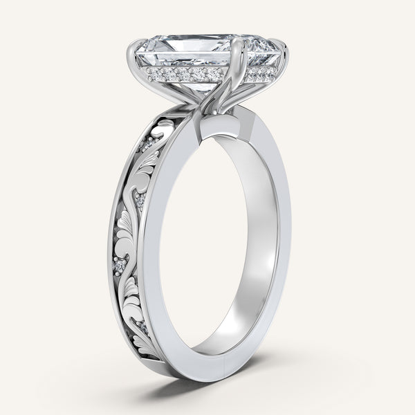 Radiant Cut Vintage Inspired Engagement Ring | 14k White Gold