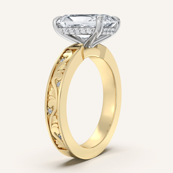 Radiant Cut Vintage Inspired Engagement Ring | 14k Two Tone