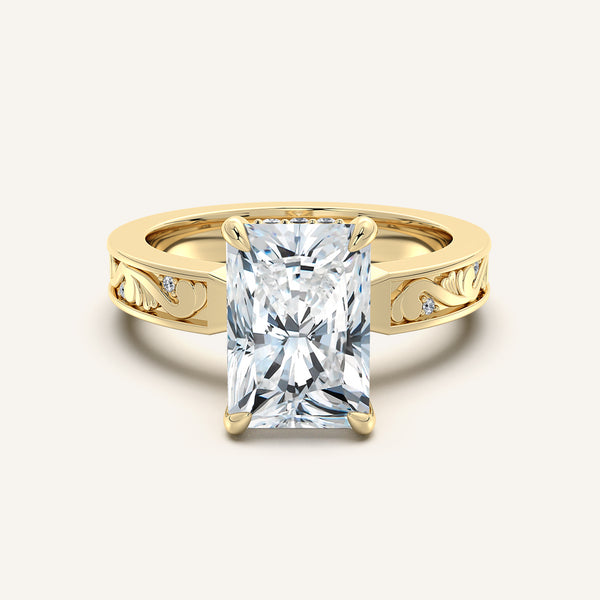 Radiant Cut Vintage Inspired Engagement Ring | 18k Yellow Gold