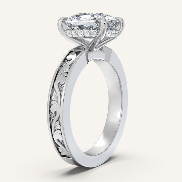 Cushion Cut Vintage Inspired Engagement Ring | 14k White Gold