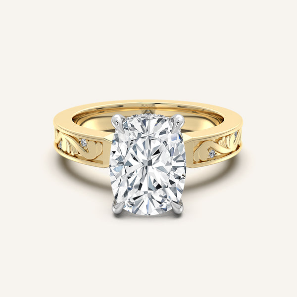 Cushion Cut Vintage Inspired Engagement Ring | 18k Two Tone