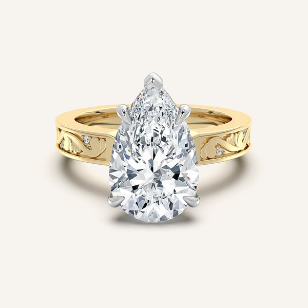 Vintage Engraved Solitaire | 14k Two Tone